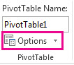 Options button on the Analyze tab