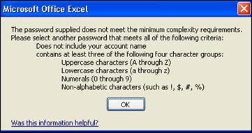 Error message when too-few characters are used for password