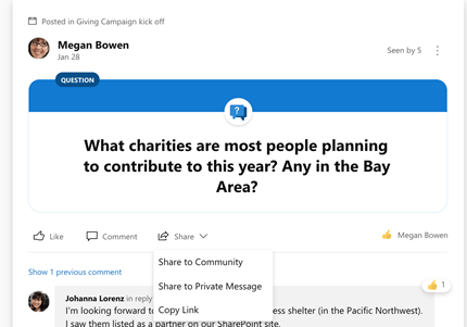 Share a Yammer conversation to a community