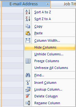 Hiding columns on a datasheet