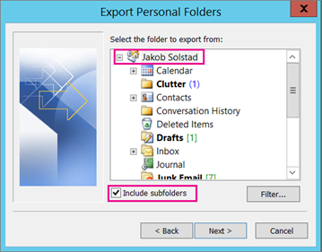 Choose the email account you want to export.