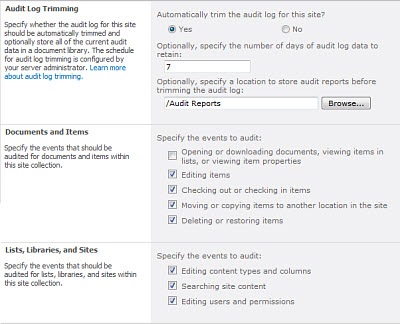 ss_Configure Audit Settings page