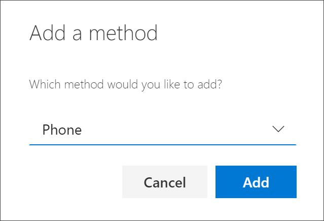 Add method box, with Phone selected
