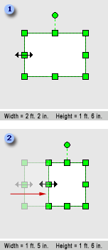 Changing the width of a shape by dragging a side selection handle