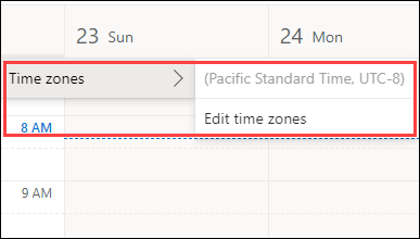 Open Outlook Web Time Zones