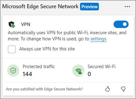 View the sites protected and Wi-Fi secured by Secure Network in Browser essentials.