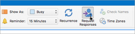 A screenshot of the Request Responses button in Outlook 2016 for Mac