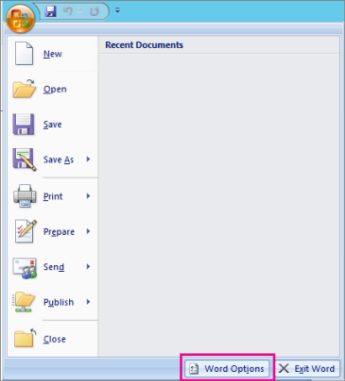 Word 2007 Office Menu