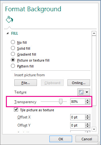Format Background Transpency Slider