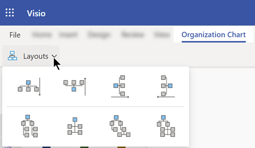 Visio for the web gives you several layout options to choose from for organization charts.