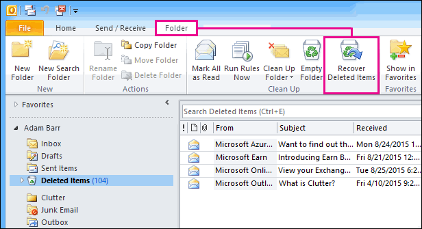 outlook deleted items recovery