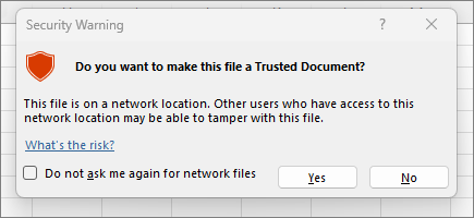 Trusted document security warning