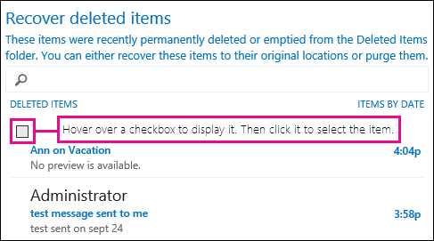 Hover over a checkbox to display it; then click it to select the item