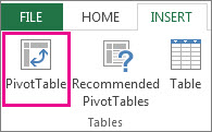 PivotTable button on the Insert tab