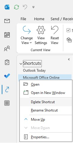 Screenshot of the Shortcuts feature