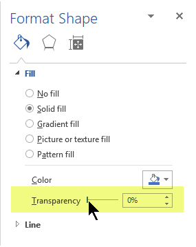 Select the Transparency slider and drag rightward to set the degree of transparency you want.