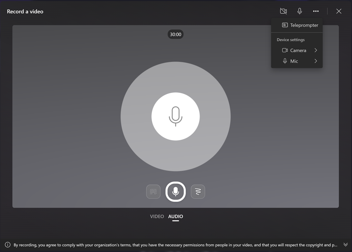 After launching the camera you can adjust settings such as the input source, the background, draw on the frame or turn off the camera to only record audio