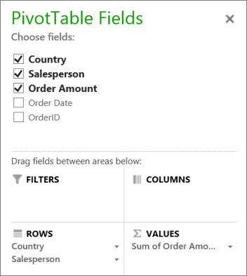 PivotTable Field List