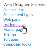 The list templates link on the site settings page