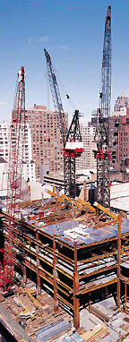 Overview of a tall building under construction