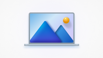 A conceptual graphic for a graphics processing unit (GPU), shown as a laptop displaying a simple picture of two mountains and the sun.