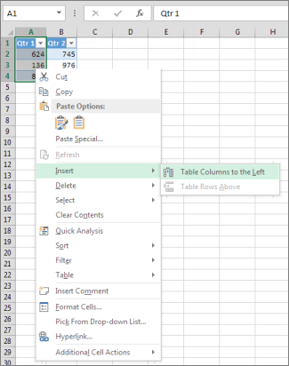 Inserting a table column