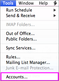 Accounts in Tools menu