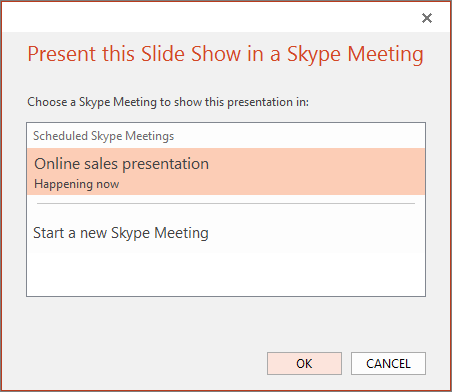 Shows the present online dialog in PowerPoint