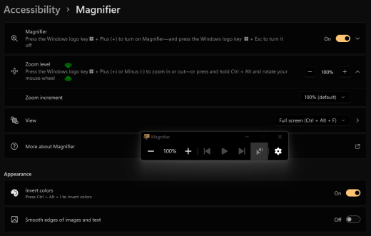 Inverted colors in Magnifier in Windows 11