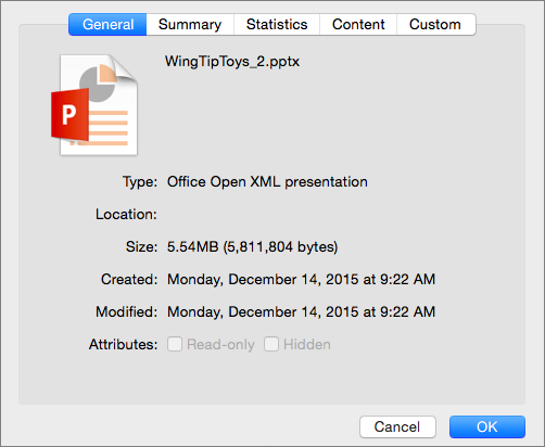 View or change the properties of a PowerPoint for Mac file ...