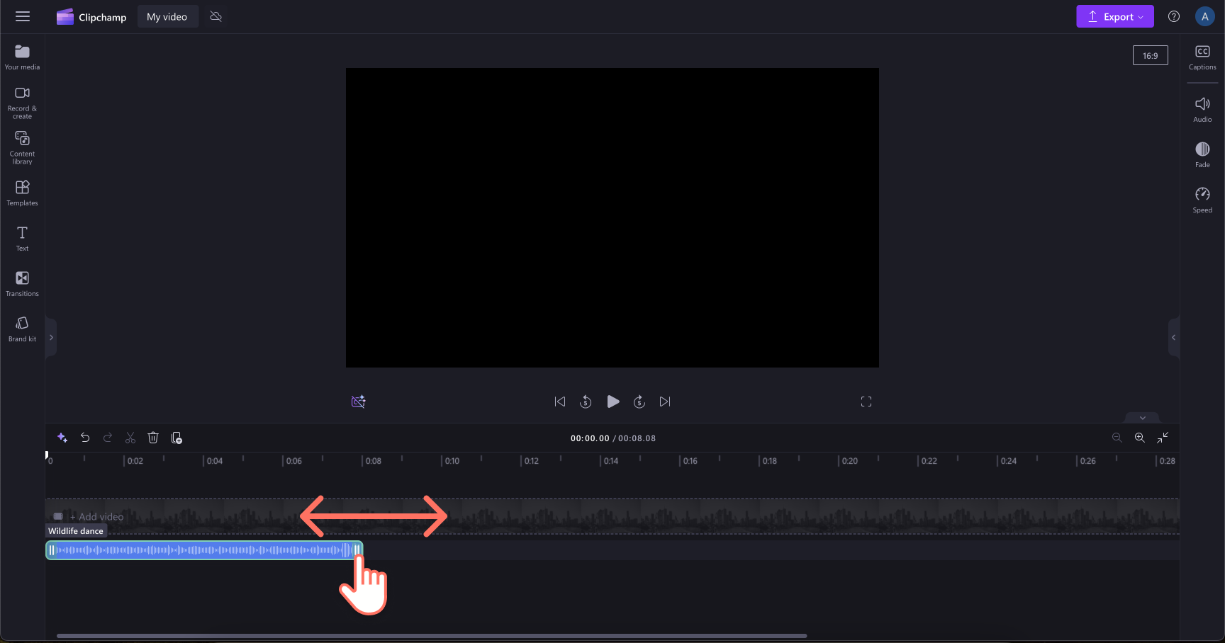 Image of a user trimming an audio clip in Clipchamp