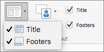 Screenshot shows the Title and Footers options available in the Master Layout group.