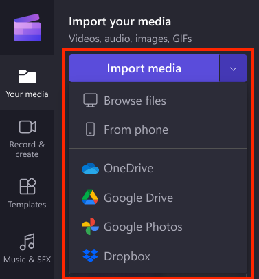 Image of user clicking on the plus button to add media files