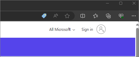 Shows the Microsoft 365 page with a generic account icon in the upper right corner.