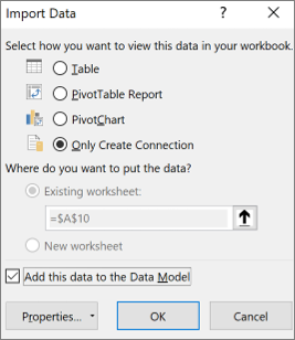 Import Data Only Create Connection