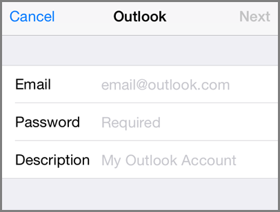 Add email address and password