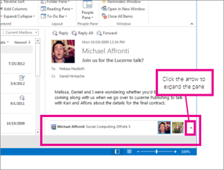 The Outlook Social Connector is minimized by default