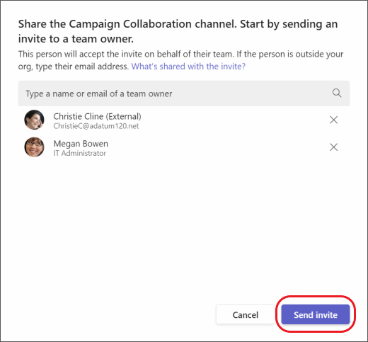 Teams - invite another team to a shared channel
