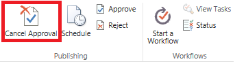 Ribbon showing cancel approval button