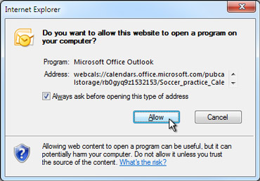 Allow a website to open a program dialog box