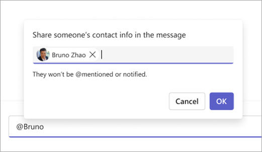 Screenshot showing a contact ready to share in the compose box.