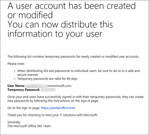 You'll receive an email similar to this one with the new user's name and password.