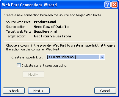 Page in the Web Part Connections Wizard