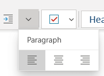 The Paragraph menu showing available options in OneNote for Windows 10.