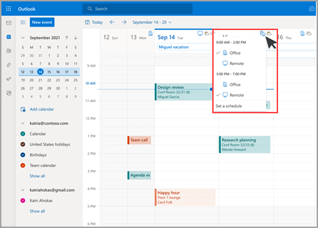 Change work location on Outlook calendar