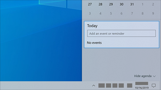 A calendar entry field on a PC taskbar
