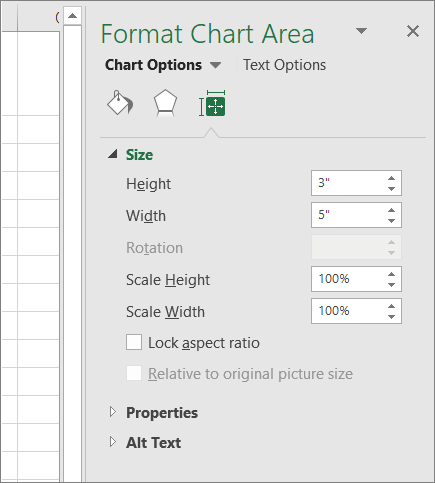 You can adjust the chart size in Format Chart Area dialog box