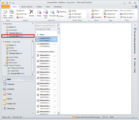 how to bring unread folder in outlook 2007