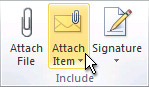 Attach Item command on the ribbon