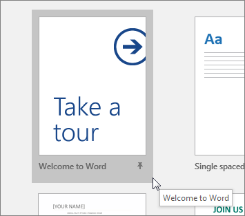 The "Take a tour" template in Word